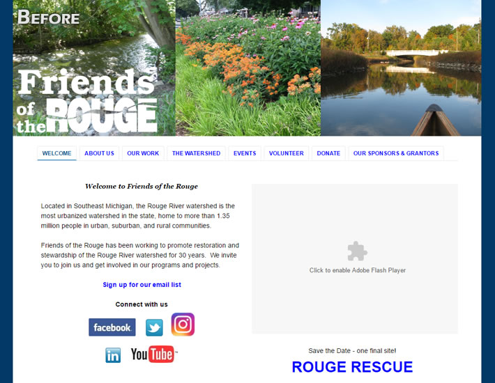 Friends of the Rouge website screenshot before renovation