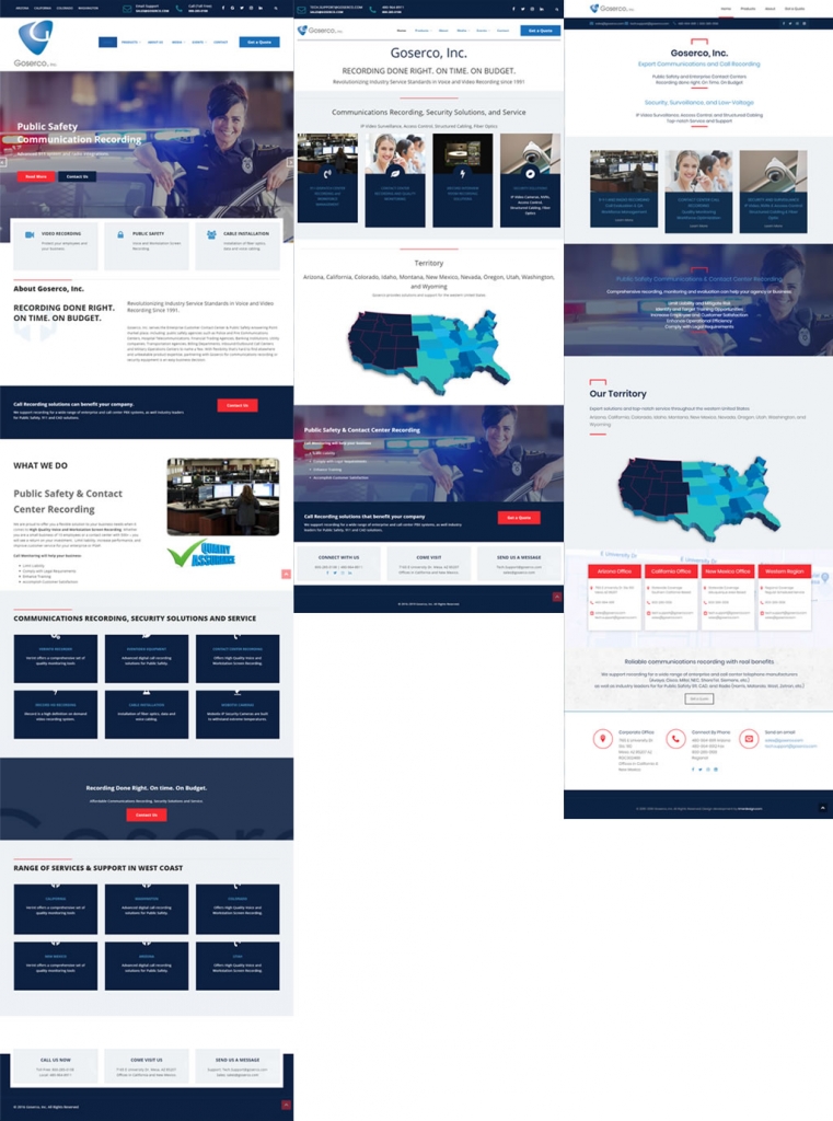 Screenshots of the three stages of Goserco's website development
