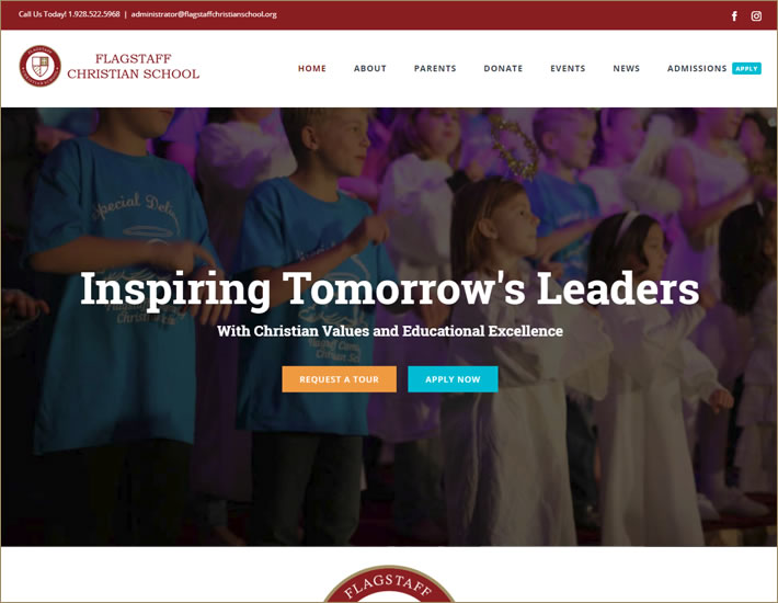 Flagstaff Christian School homepage screenshot - before 2019