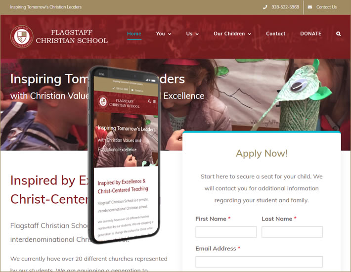 Flagstaff Christian School homepage screenshot - after 2019