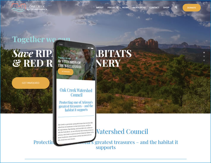 Oak Creek Watershed Council's homepage screenshot - new site 2019