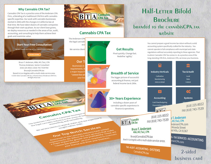 Andersen CPA's cannabis brochure and business card collage