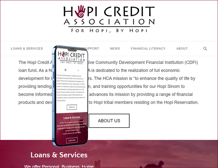 Hopi Credit Association homepage screenshots