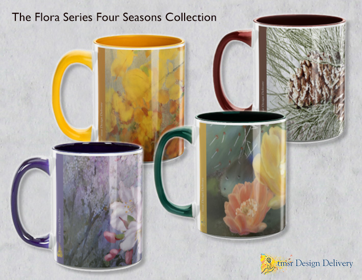 The Flora Series Four Season's Collection, 11 oz. Ceramic Mugs